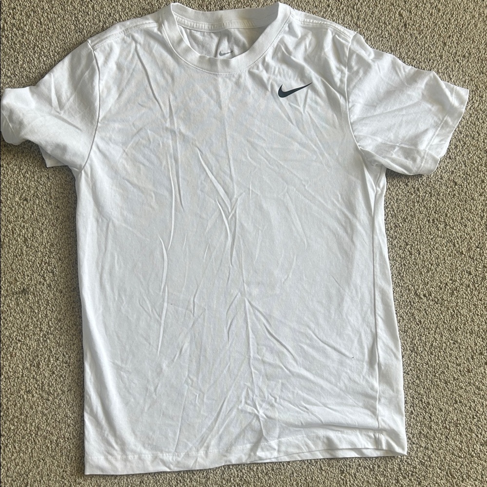 Nike White Short Sleeve Dri-FIT Crew Tee with Black Swoosh